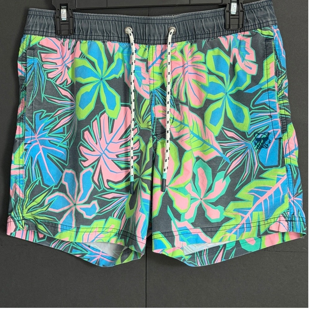 Party Pants Mens Tropical Floral Swim Trunks Neon Pink Green Blue Small